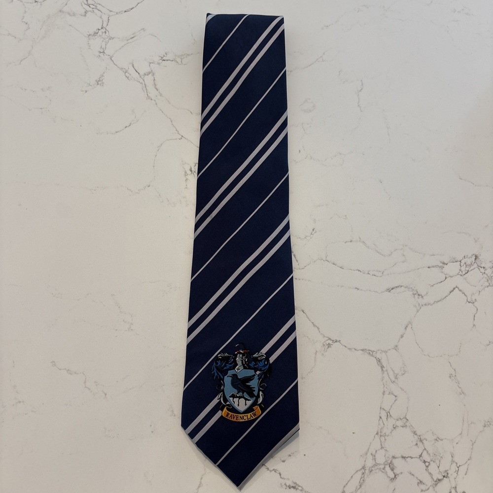 HAPPY POTTER MEN'S NECK TIE BLUE STRIPED WHITE 100% SILK